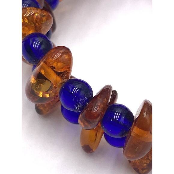 Amber Bracelet Blue Acrylic Divider Beads Memory Wire - Picture 6 of 11